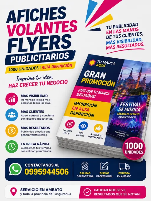 1000 Flyers Publicitarios en Ambato + Estrategia Digita