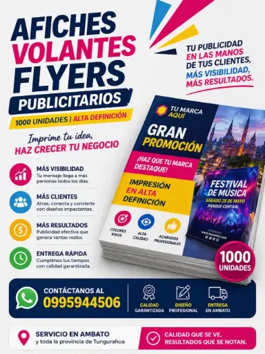 1000 Flyers Publicitarios en Ambato + Estrategia Digita